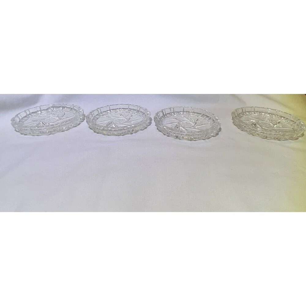 VTG Crystal Bohemia Pinwheel Czechoslovakia Brunswick Star 4 Set Glass Coasters‎